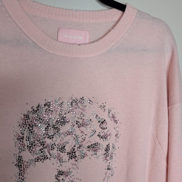 Zadig & Voltaire Pink Gaby Skull Strass Wool And Cashmere Blend Crewneck sz L - Picture 5 of 12